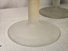 Satin Frosted Yellow RIM Glass Goblet Thumbprint Bartlett Collins Schooner Set 3