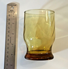 4 MCM Gold Optic Swirl Tumbler Drinking Glasses 4″ H Footed Amber Anchor Hocking