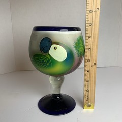 Mexican Hand Painted Mouth Blown Martini Margarita Glass Parrot art