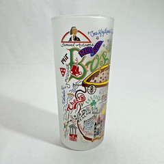 Lot of 3 catstudio 2004 Frosted Glass Cup Tumblers NEW YORK / CALFORNIA / BOSTON