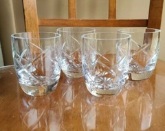 Vtg 4 Stunning Heavy Cut Crystal Low Ball Whiskey Rocks Glass Swirl Cross Star