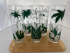 Set of 5 Vintage 7″ Libbey Tropical Tiki Palm Tree MCM Highball Glasses