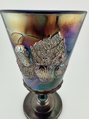 Vintage LG Wright Fenton Cobalt Strawberry And Currant Carnival Glass Goblet