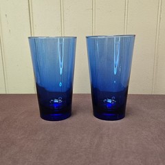 2 Vtg Anchor Hocking REFRESHERS COBALT Blue 16Oz Tapered Flat Tumbler 6” Glasses