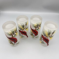 Gay Fad Mid Century Frosted Cardinal Pine Sprig Drinkware 10 Oz Glasses Set of 4