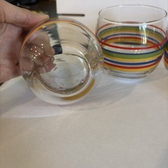 Libbey Set if 4 Rainbow Strip Stemless Juice Glass 3.25” Tall