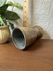 Studio Art Pottery Handmade Goblet Chalice Wine Glass 5.75″ Stoneware Blue Brown