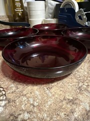 Anchor Hocking Bubble Foot Ruby Goblets, Tea Cups, Custard Dish, Red Bowls