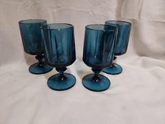 Set of 4 Vintage Colony Nouveau Riviera Blue Teal Octagonal Water Goblet Glasses
