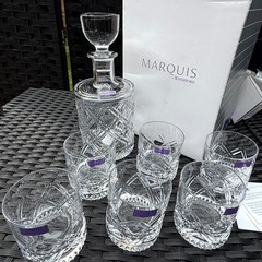 Marquis by Waterford Clear Crystal Oblique Decanter & Tumbler Set 7 Pcs Modern