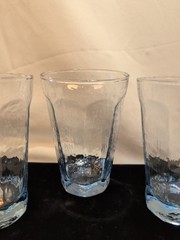 Set of 3 Libbey 8 Panel Light Blue Textured Glass Sm Tumblers MCM 5in