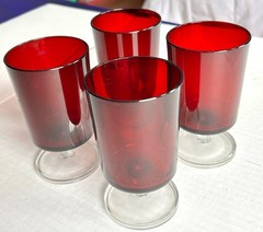 4 Water Goblets 5-1/8″ Cavalier Ruby CRISTAL D’ARQUES-DURAND in France 1970s