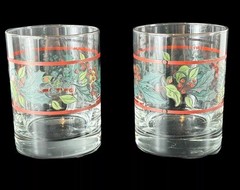 Vintage LIBBEY Tumblers Glasses Barware Holly Berries Gold Trim Lot Set Of 2