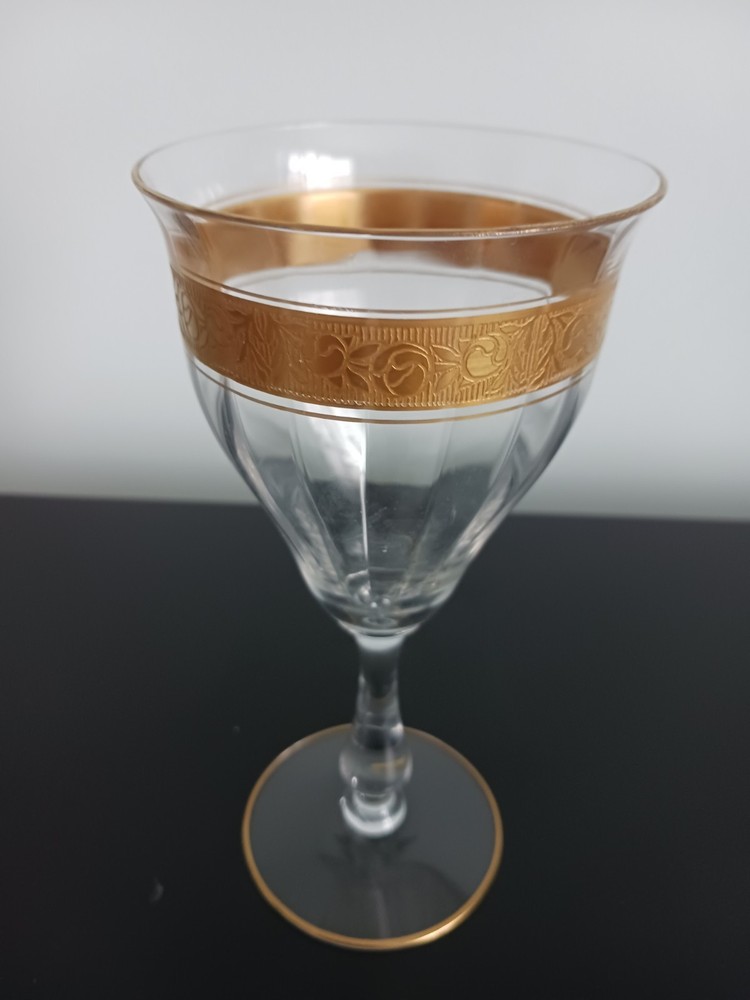 Set Of 9 Tiffin-Franciscan «Minton» Clear Optic Wine Glasses With 24k Rim c.1930