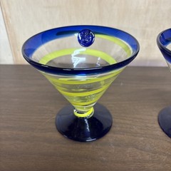 2 ROYAL CARIBBEAN Kosta Boda Margarita Cobalt Blue Green Martini Swirl Glass