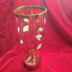vintage vase Clear Glass with Gold Rim and Floral Design