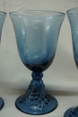 4-Blue Glass Water Goblets or Iced Tea Glasses w/ Bell Bottoms, 7 3/8″ (B21)