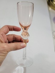 Set of 2 Blush Pink Glass Cordial Twisted Stem 6 1/4″ Tall