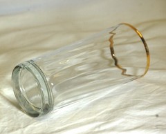 Clear Glass Tumbler Gold Rim Ribbed Inside Weighted Bottom