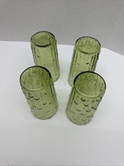4 Vintage Anchor Hocking Tahiti Bamboo Avocado Green Drinking Glasses 6” Tall