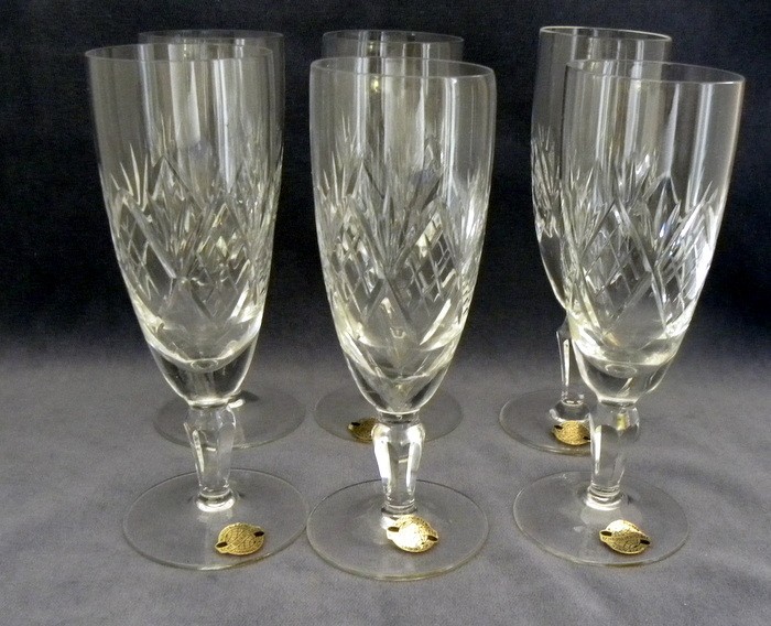 Six (6) Echt Bleikristall Mouth-Blown Crystal Flutes with Tags