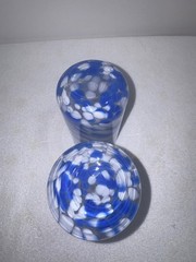 VTG Pair Malibu Blue & White Swirl Drinking Tumblers Hand Blown Art Glass 16oz.
