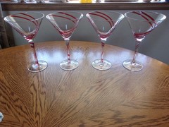 Martini Red Double Swirl Pier 1 Blown 7 1/2″ Art Glass – Set of 4