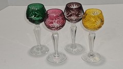 4 Nachtmann? Crystal Multi Color Cordial Liqueur Glasses w/ Zipper Cut Stems