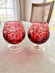 (2) NACHTMANN TRAUBE CRANBERRY CASED CUT TO CLEAR CRYSTAL BRANDY SNIFTER INHALER