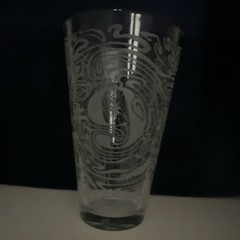 Etched Decorated Clear & White Glass Tumbler Glass Drinking Tumbler