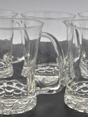 Libbey Knob Hill Clear Glass Cofee Cup / Beer Mug, Bubble Base, Vintage Set Of 5