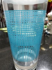 1950’s 60’s Highball Blue Teal White Clear Tea Water Highball Glass 6 1/2″ tall
