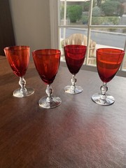 4 Ruby Red Wine/Cordial 5 1/4 in clear stemmed glasses Holiday Cheer!