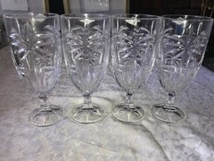 4 Godinger SHANNON Crystal SOUTH BEACH Palm Tree 16oz ICED TEA Water GOBLETS 7¾»