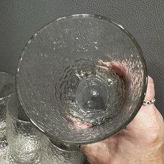 4 Indiana Glass Co Crystal Ice Textured Goblet Flat Tumblers 1960s MCM 5.5″H EUC