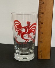Vintage 1950s Red Rooster 5” Juice Glass Libbey MCM Barware