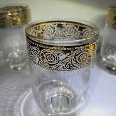 CULVER Starlyte 3 Highball Cocktail Glam Glasses Ornate 22K Gold Bands MCM VTG