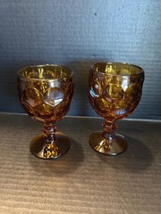 Vintage Imperial Glass Wine Glasses Provincial Amber Set of 2 Goblets