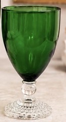 Set of 2 Anchor Hocking Boopie Emerald Green Bubble Foot Water Goblet Glasses