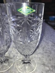 4 Godinger SHANNON Crystal SOUTH BEACH Palm Tree 16oz ICED TEA Water GOBLETS 7¾»