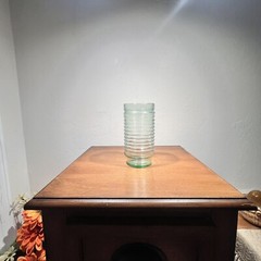 Vintage Anchor Hocking Green Glass Tumbler With Raised Rings Ribbed 16 Oz