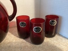 Vintage Royal Ruby Red 19 Piece Glass Drinkware Set Original Box, 12 With Labels