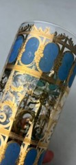Set Of 3 Vintage Mid Century Culver Azure Blue Scroll Highball Glasses, 22k Gold