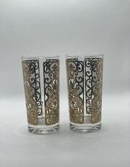 Vintage MCM Georges Briard 22k Gold And White Highball Glasses Set Of 2