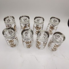 Libbey Chinese Raised Gold Symbol Character Calligraphy 8 Tumbler Glasses 5″