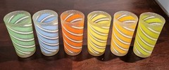 Mid-Century Modern Candy Stripe Frosted Texture Multicolor Tumbler Glasses – 6PC