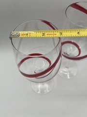Pier 1 Imports Red Swirline Wine Glasses Water Goblets 9″ Hand Blown Set of 2