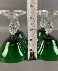 4 Fostoria Crystal w Empire Green Colonial Dame Elegant Pressed Glasses Sherbet