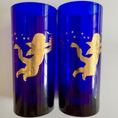 Set of 2 Culver Cobalt Blue Celestial Cherub Angel Stars Drinking Glasses/6.25″