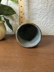 Studio Art Pottery Handmade Goblet Chalice Wine Glass 5.75″ Stoneware Blue Brown